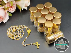LUOKASI 4/12pcs Rosary Beaded Clear Rosary Gold Catholic Crucifix Necklace Rosaries Baptism Party Favor Baby Shower Keepsake Recuerdo de Bautizo Comunion