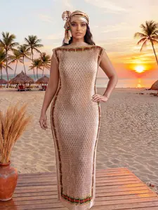 Elegant Slim-Fitting Moo Moo Dress with All over Print, Versatile Beach Cover-Up and Sun Protection Scarf, Perfect for Fall & Winter