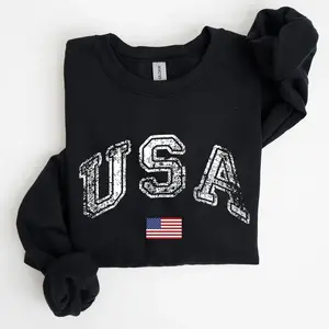 Vintage USA, Retro Flag, America, 4th of July Sweatshirt, Women's Crew Neck, Crewneck
