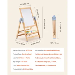 VEVOR Art Easel for Kids, 2-in-1 Double-Sided Kid's Art Easel with Magnetic Whiteboard Chalkboard, Adjustable Standing Rotatable Removable Drawing Board with Painting Accessories for Boys and Girls