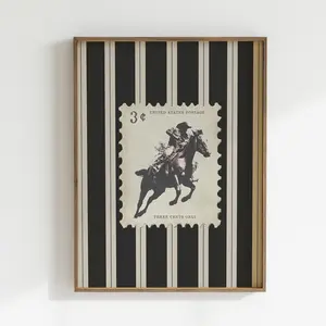 Vintage Striped Rodeo Print Western Bedroom Poster Cowboy Wall Art Rustic Mid West Mid Century Modern Decor Retro Horse Aesthetic Print