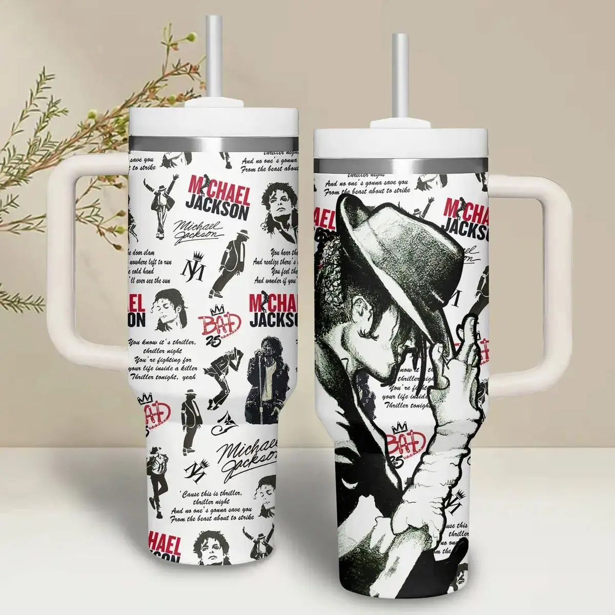 Michael Jackson 2026 Edition King of Pop 40oz Reusable Stainless Steel Tumbler, Food Grade Leak-Proof Water Bottle, Moonwalk Collage Typography, Birthday Gift Ideas for Fans, Office-Travel Use, Flasks