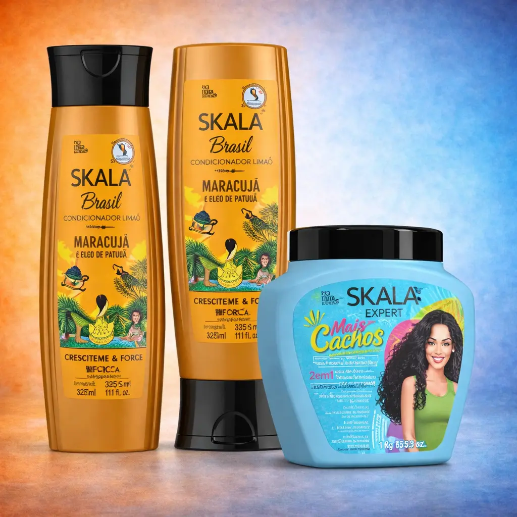 Skala Expert Brazilian Curly Hair Shampoo & Conditioner Kit [Mother's Day Special] - Maracujá & Patauá Oils Cleanser (350ml), Hydrating Conditioner (350ml), Mais Cachos Curly Hair Cream (35.2 oz), Moisture-Boosting, Frizz Control, Cleansing, Hydrate, Cond