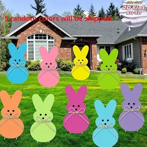 Easter Bunny Garden Signs with Posts, Colorful Bunny Patio Decorations, Outdoor Holiday Decorations, Family Party Supplies