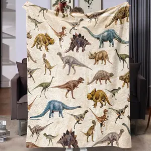 Multi-Size Modern Dinosaur Print Flannel Texture Throw Blanket - 1 Count, Super Soft Warm Bedding Supply, Travel-Ready for Home and Office Napping