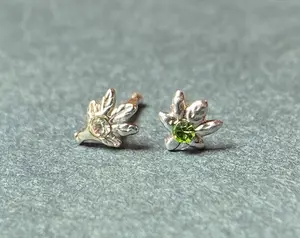 1pc Pot Leaf Marijuana .925 Sterling Silver Nose Stud Ring 20g- choose gem color