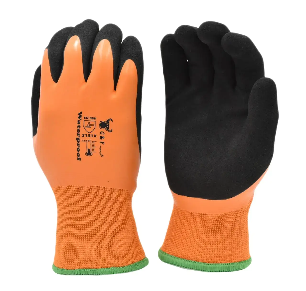 G & F Products 100% Waterproof Nylon Winter Work Safety Gloves - Double Coated Windproof HPT Palm, Acrylic Terry Inner, Optimal Warmth at -58F, Great for Driving & Riding, Complies with ANSI Standards, 1628, Orange