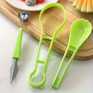 3pcs 3-In-1 Fruit Ball Digger, Melon and Fruit Corer, Seed Remover, Peeler, Stainless Steel Multi-Function Melon Cutter, Carving Knife