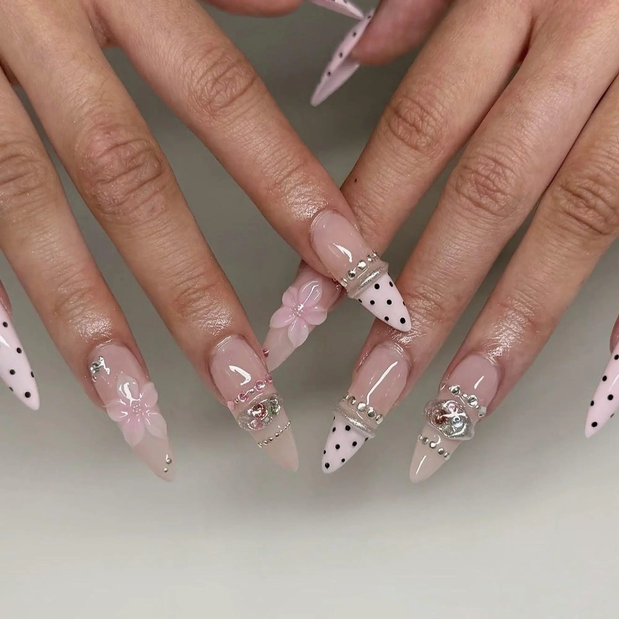 polka dot 3d flower Press On Nails | Y2K Custom Nail Set G74WU8