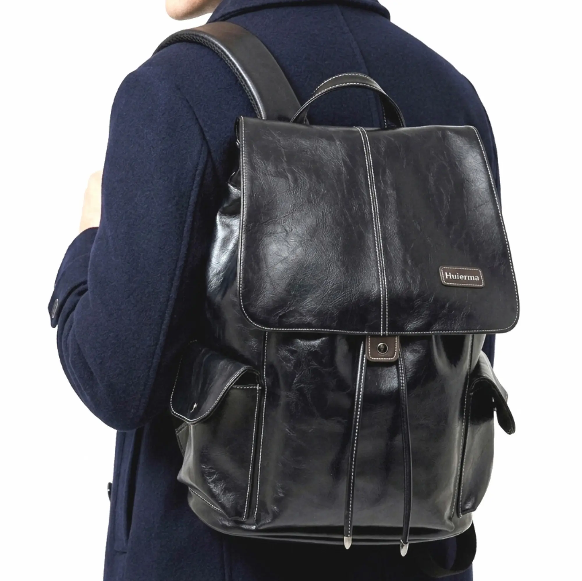 Vintage Waxed Leather Flip Top Backpack, British Style Large Capacity Business Bag, Unisex Backpack for Work, Daily Commute, Travel and School Use