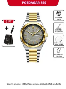 POEDAGAR Luxury Men's Quartz Watch Waterproof Night Light Date Week Watch Men's Stainless Steel Fashion Men's Watch Suitable for Gift Giving Fashionable Waterproof Watch Luminous Analog Watch Stainless Steel Wristwatch Durable Watch
