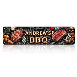 Personalized BBQ Grilling Zone 8x12 Inch Aluminum Metal Sign, Retro Steak‑Themed Aluminum Wall Plaque, Waterproof Rust‑Proof Aluminum Decor For Outdoor Grill Station, Backyard Patio & Barbecue Party Area Decoration