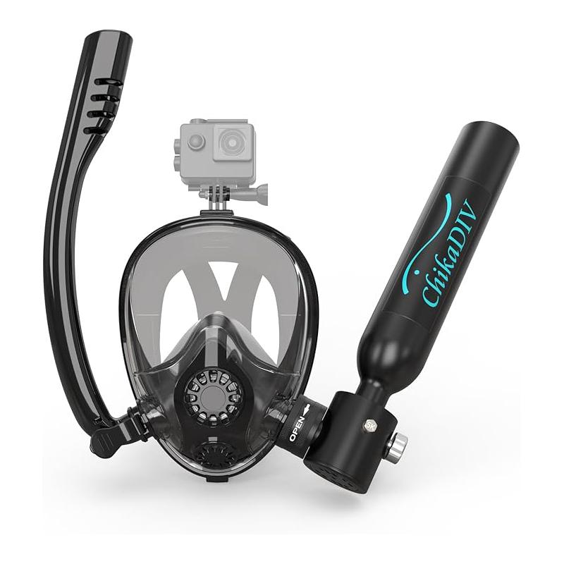 Mini scuba tank with Sub mask, 0.5L Diving Tank with Full face Mask Underwater Breath System Lung Tank DOT Certified Pony Bottle for Snorkeling,Suitable for various scenarios such as beach snorkeling and pool parties.