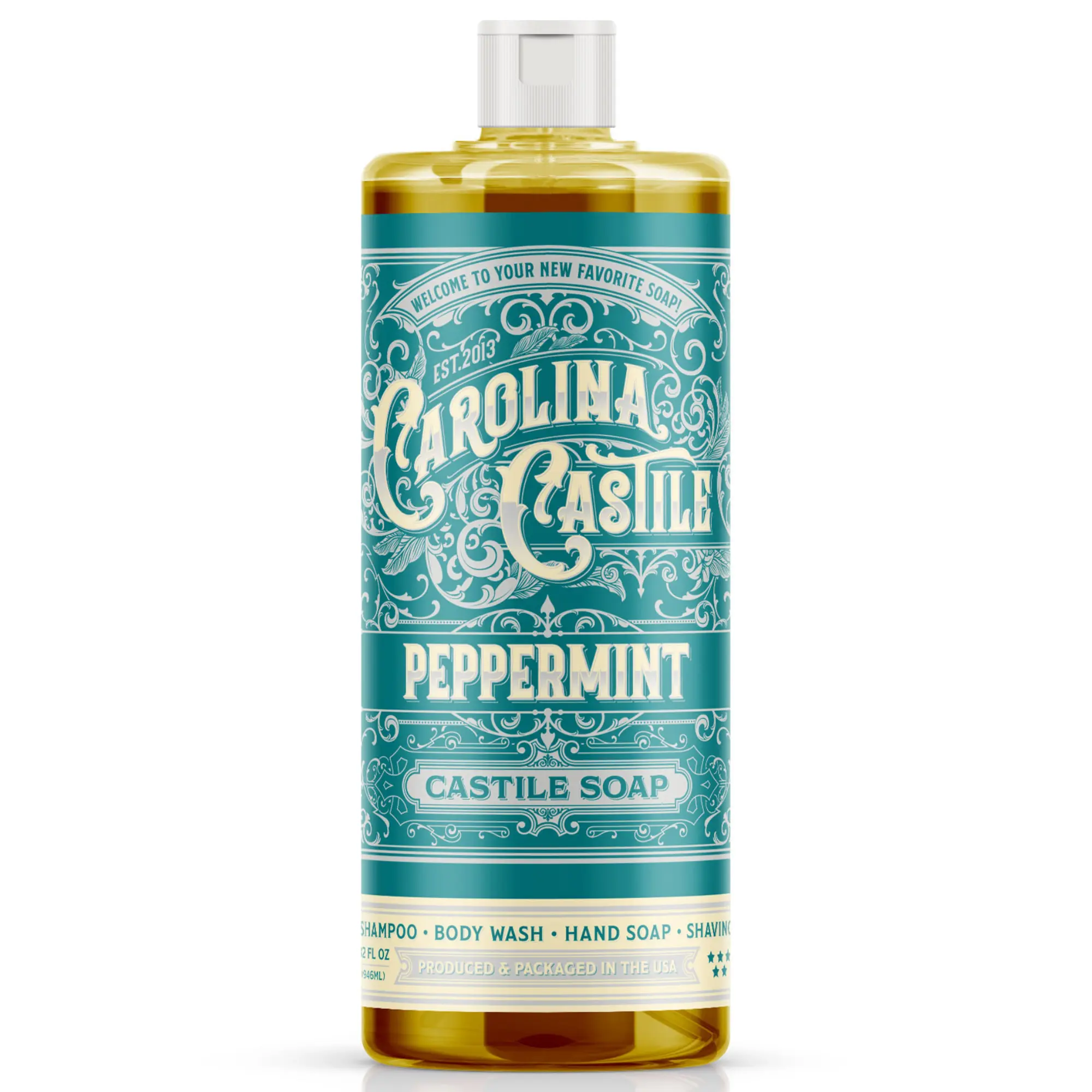 Carolina Castile Soap Peppermint Infused Organic Olive Oil Body Wash & Hand Soap Highly Concentrated Vegan Cleanser Made in USA