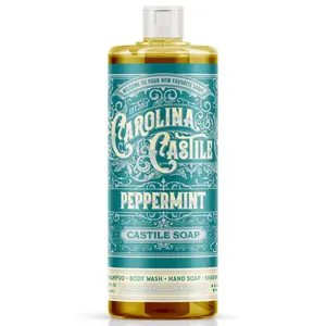 Carolina Castile Soap Peppermint Infused Organic Olive Oil Body Wash & Hand Soap Highly Concentrated Vegan Cleanser Made in USA