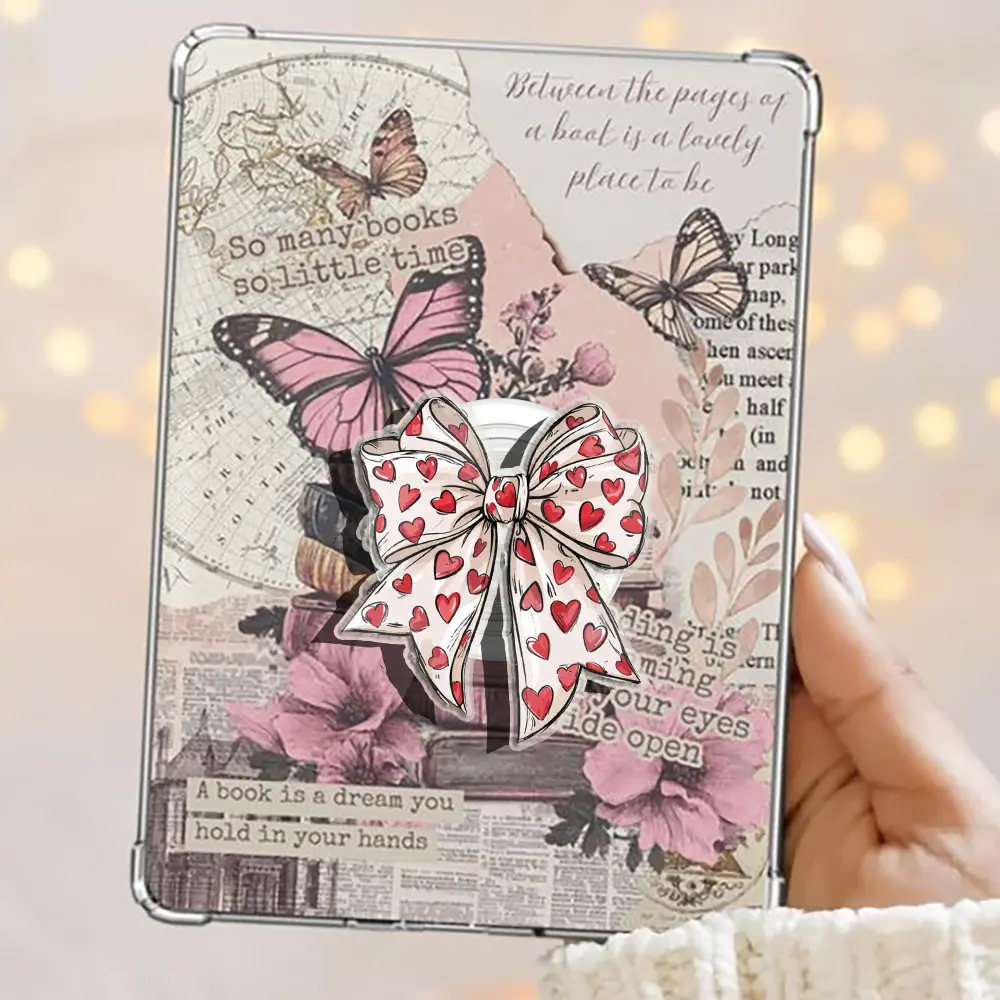 Coquette Valentine's Day Red Heart Bow Retro Magnetic Kindle Grip Book Lover Cute Bookish Kindle Accessories Phone Holder PopSocket Phone Grip Magnetic Pop Socket Phone Grip