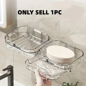 Clear Wall Mounted Soap Dish with Drain Cover, 1 Count Soap Bar Holder, Soap Bar Storage Container for Bathroom & Shower