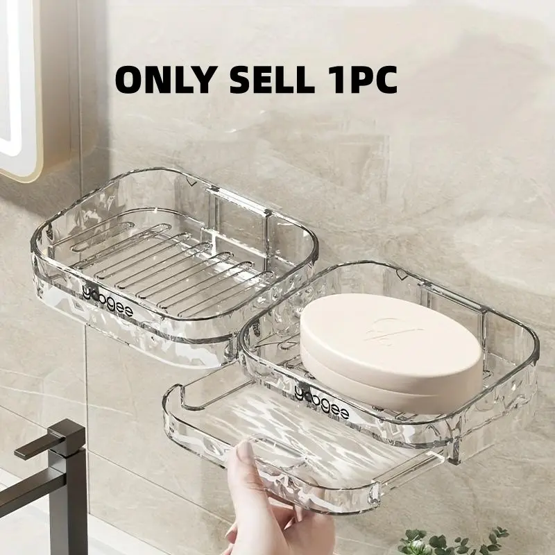 Clear Wall Mounted Soap Dish with Drain Cover, 1 Count Soap Bar Holder, Soap Bar Storage Container for Bathroom & Shower, Soap Dish with Drainage