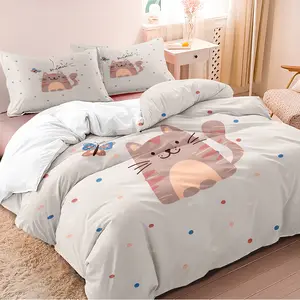 3-piece duvet cover set, a cartoon cat pattern on a light grey background, 3D digital printed bedding, suitable for bedroom and guest room home decoration (1 duvet cover 2*pillowcases, duvet not included) machine washable, zipper