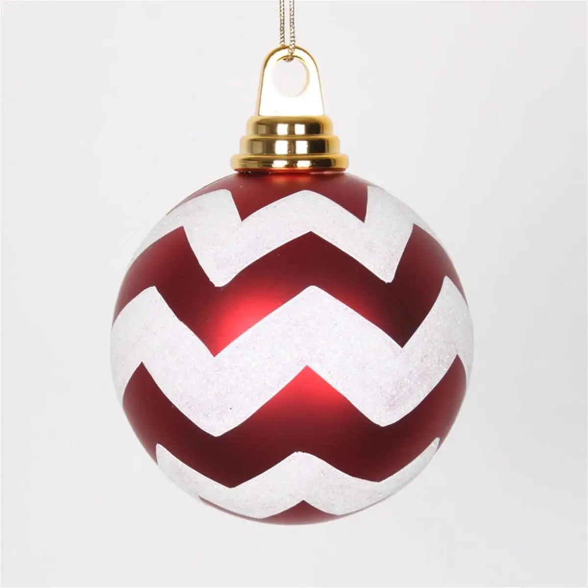 212 MAIN 4-in. Matte-Glitter Red & White Chevron Plastic Christmas Ornaments, 4 Per Box - Festive Home Plastic Decorations