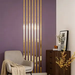 10 pieces of golden long acrylic mirror wall stickers, self-adhesive decorative strips, measuring 3x50 centimeters, easy to install without drilling, suitable for stylish decoration in living rooms, bedrooms, ceiling borders, and TV background walls