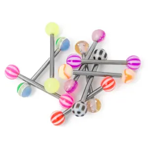 Titanium Tongue Ring Straight Barbell 14 Gauge Acrylic Ball - 10 Pack