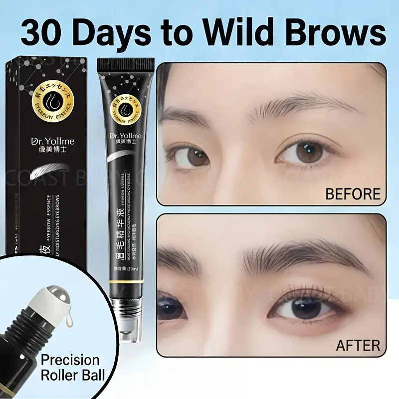 30ml Eyebrow Growth Serum | Precision Roller Ball, Eyebrow Treatment, Eyebrow Enhancer, Thickening Natural Formula for Sparse or Broken Brows, Enhances Thickness & Length, Waterproof & Long-Lasting, Ideal for Wild Brow Enhancement