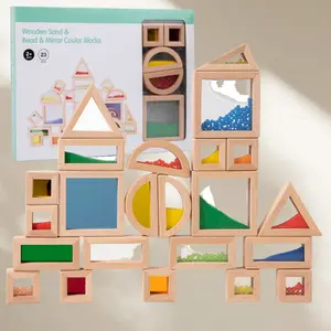 23-Piece Wooden Geometric Building Set, Preschool Rainbow Sensory Shape Sorter Toy, Enhances Motor Skills, Safe & Colorful Kids Educational Gift