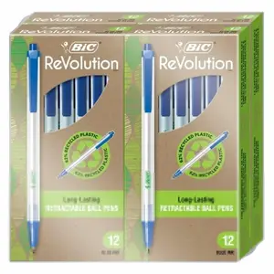 BIC BICCSEM48BE 1 mm Revolution Clic Stic Retractable Ballpoint Pen, Blue - Pack of 48