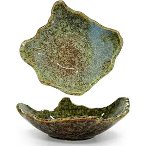 8" Small Ceramic Decorative Bowl 1 Piece - Irregular Rim Reactive Glaze Candy Bowl, Berry Bowl, Entryway Catchall, Japanese Style Fruit Dish for Tabletop Home Decor (Green Reactive Glaze)