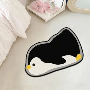 Cute Penguin Spring Soft Carpet, Plush Bedroom Bedside Rug, Cartoon Animal Home Decor, Unique Irregular Creative Mat