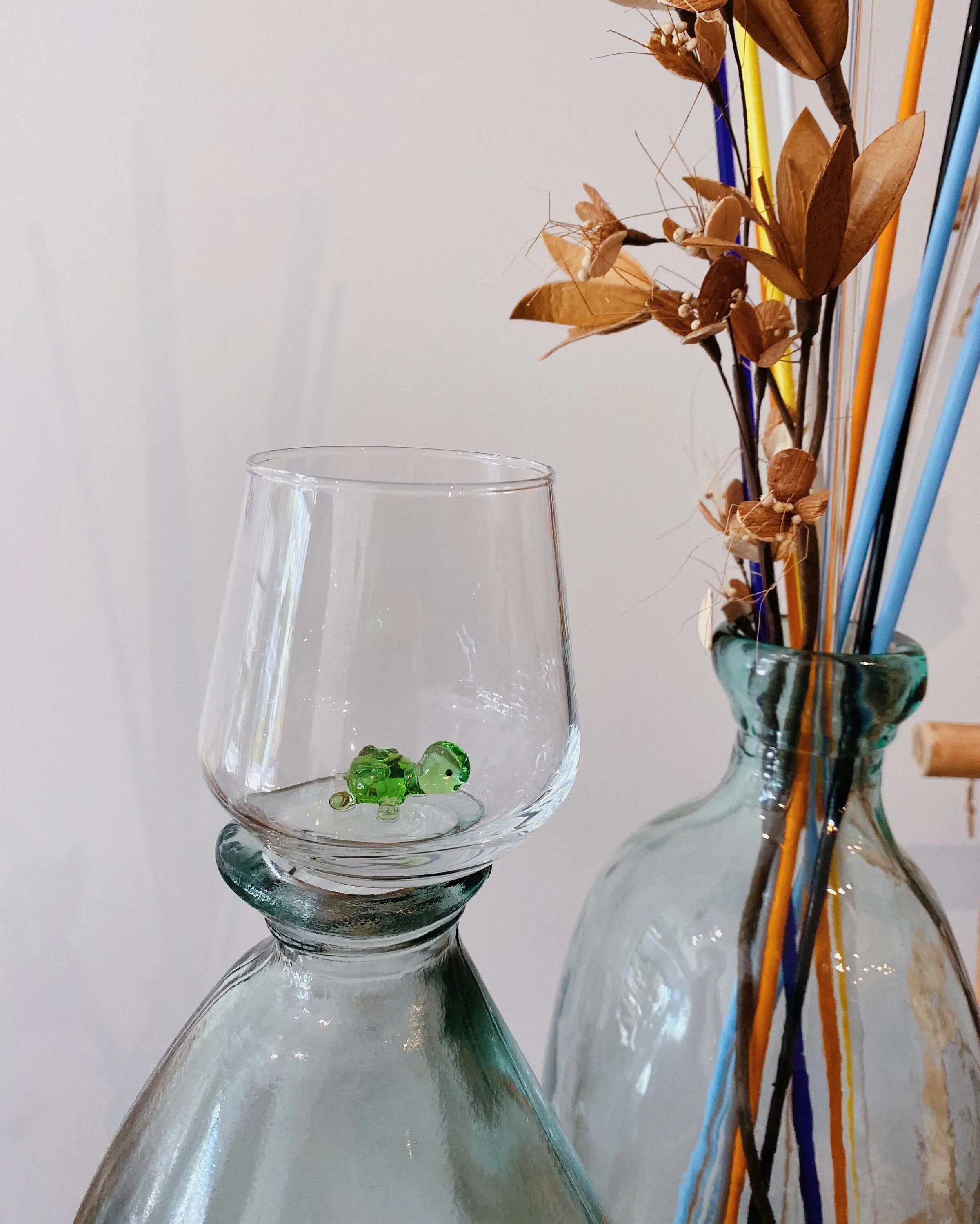 Drinking Glass with Handmade Turtle Figure, Water, Mug, Kitchen, Tumbler, Glassware, Cute, Home, Table Décor, Design Glasses, Turtle Gift