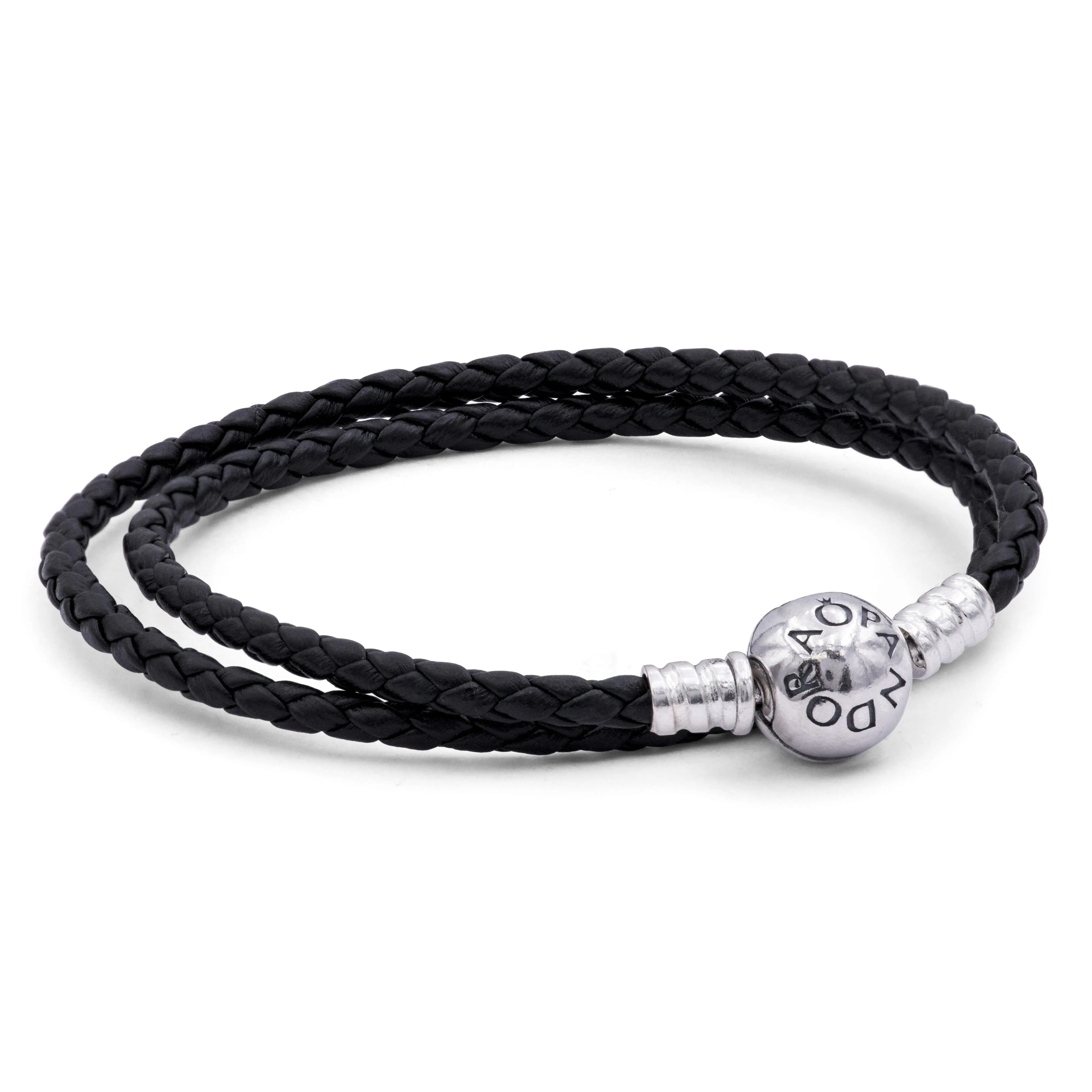 PANDORA Silver leather bracelet double black 590745CBK-D3