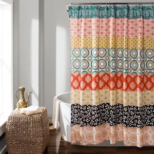 Lush Decor Bohemian Stripe Shower Curtain - Decorative Floral Design with Colorful Stripes in Assorted Patterns