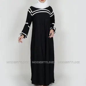 Casual Monochromatic Abaya with hijab Black & White abaya contrast trim abaya