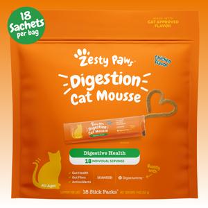 Zesty Paws Digestion Cat Mousse - For Healthy Digestion and Regular Bowel Movements Treats Supplements Chicken