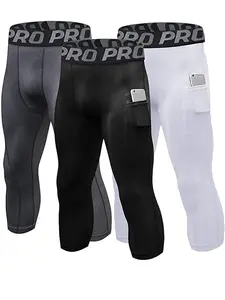 Men's 3pcs Letter Print Tape Pocket High Waisted Compression Capris Leggings, High Stretch Tights for Workout Running Athletic Gym, Summer Outfits 2024, Menswear for All Seasons