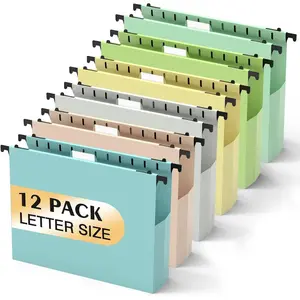 Extra Capacity Plastic Hanging File Folders,12 Pack Reinforced Hang Folder,Heavy Duty 2 Inch Expansion,Filing Cabinet Folders Letter Size for Bulk Files/Medical Charts (Morandi Colors)