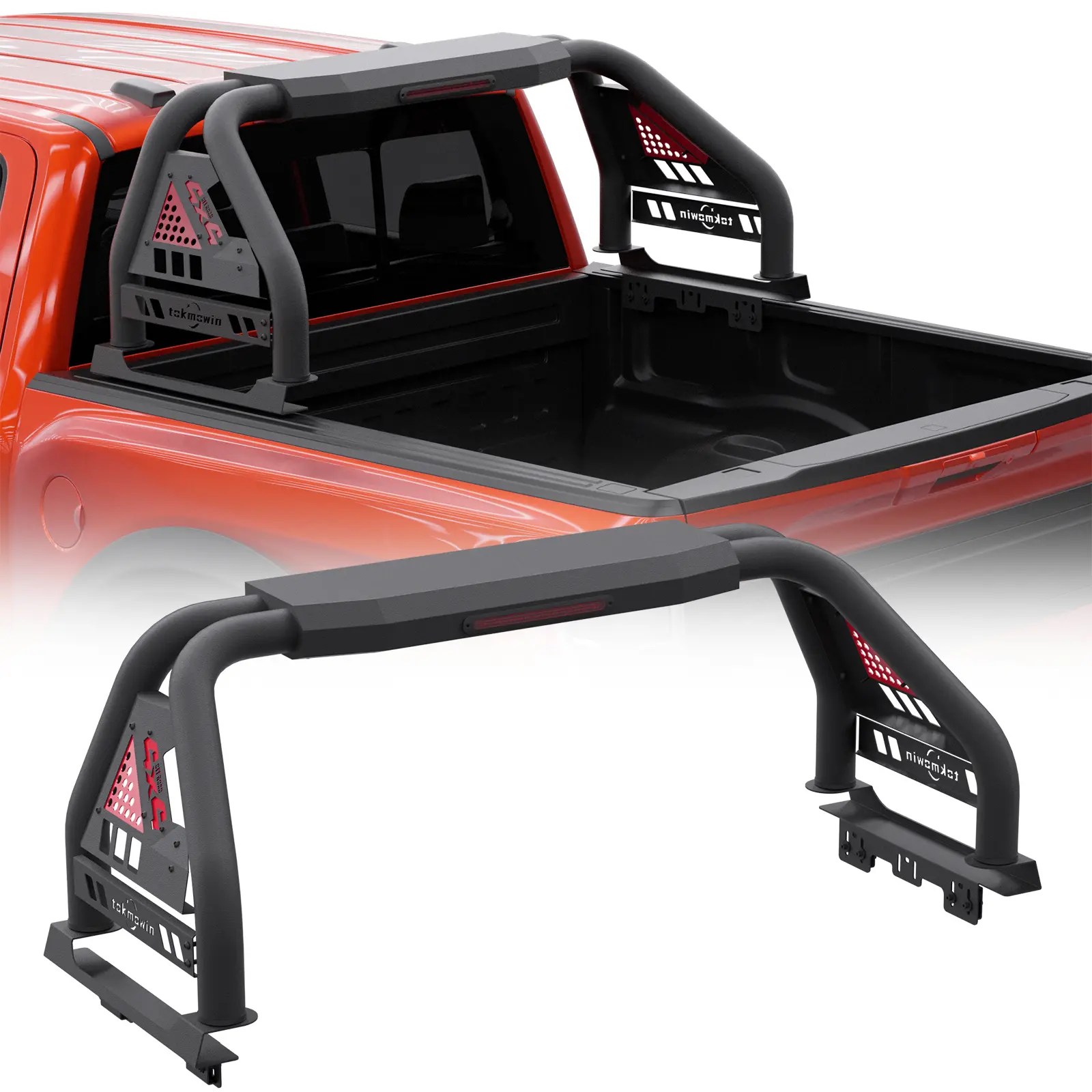 Carbon Steel Heavy-Duty Off-Road Roll Bar Roll Cage Chase Rack for Full-Size Pickups (60.2-64.1 in, Drill Required), Brake Light, Additional Support, Enhance Appearance, Multiple Fits for Ford F-150/F-250/F-350, Chevy Silverado, GMC Sierra, Ram, Tundra