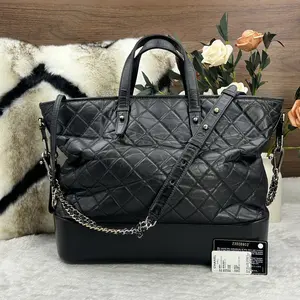 Pre-owned CHANEL Portobello Large Quilted Calfskin Tote Bag in Black with Silver Tone Hardware 866