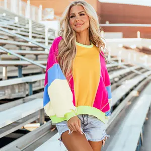 Colorblock Patchwork Exposed Stitching Regular & Plus Size Oversize Top