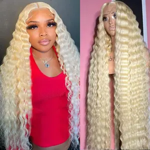 613 13X6 Lace Front Wig Human Hair Blonde Wig Human Hair Deep Wave Lace Front Wig Human Hair Pre Plucked 12A Remy Human Hair Wigs For Women 613 Deep Wave Wig 180% Density glueless wig wigs for beginners  hd frontal wig