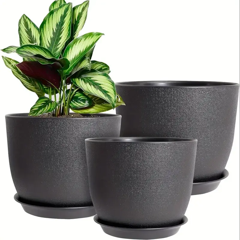Boho Chic 3pcs Planter Set With Drainage Holes & Saucers - Versatile Indoor/Outdoor Decor For Flowers And Plants, Durable Plastic Plant Vases Home Decor Potted Artificial Plants For Home Decor