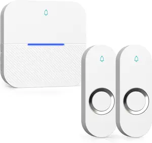 AIDA Lighted Wireless Doorbell for Home, Waterproof Battery Doorbell Wireless 1,000ft Range, 5 Volume Levels with 58 Chimes & LED Flash on Receiver (White, 2 Buttons & 1 Receiver)