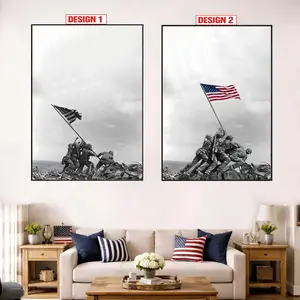 [NO FRAME] Iwo Jima Flag Raising Poster, USMC Semper Fi Veteran Patriot Wall Art, American Military Canvas Print, MAKE IN USA
