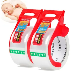 2-Pack No Noise Clear Packing Tape with Dispenser,2.7mil x 1.88" x 55Yds Heavy Duty Noiseless Packing Tape,Clear Packaging Tape for Shipping, Industrial Grade Moving Tape for Boxes