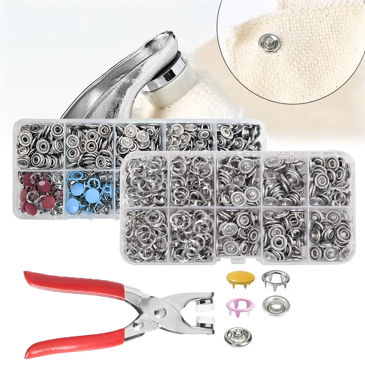 Metal Snap Fastener Kit 200 Sets - Heavy-Duty Metal Snaps with Press Pliers for Sewing, Jeans & Fabric Repair | Easy to Install