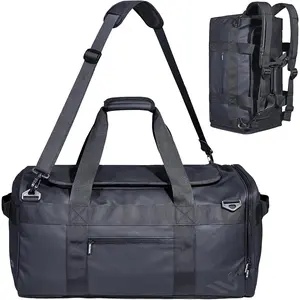 Duffle Backpack Heavy Duty Gym Bag for Men, 50L Convertible Travel Duffel Water Resistant Large Hand Bag for  , Black