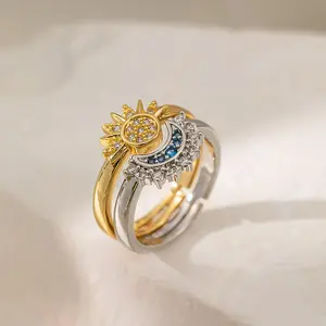 Sun & Moon Design Ring Set, New Style Fashion Jewelry for Party, Trendy All-match Perfect Holiday Gifts for Family, Wife, and Friend, Statement Ring