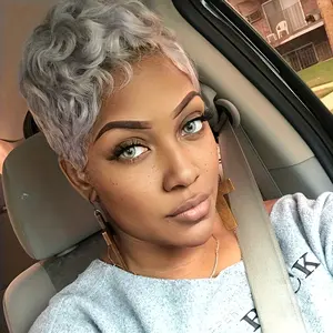 2025 Arrivals Wholesale Women'S Glueless Short Pixie Cut Wig - Natural Look, No Glue Needed, Brazilian Remy Human Hair, 180% Density Voluminous Curly Wave, Everyday & Special Occasion Hairstyle, Easy Maintenance, Elegant Women'S Hairpiece, Short Hair Wig,